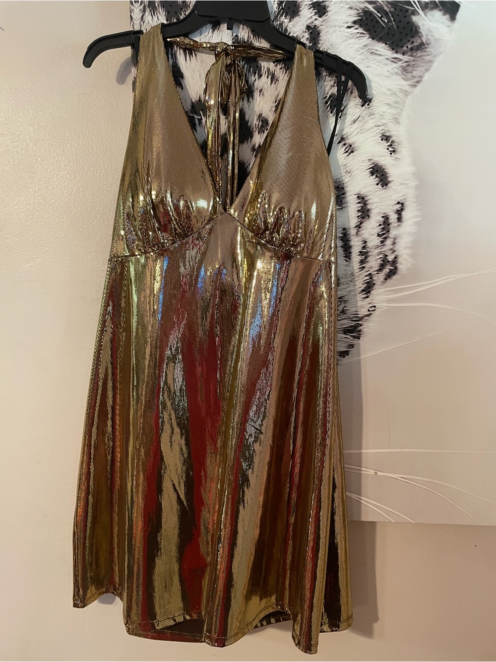 Metallic Gold Halter Dress - Shimmery Evening Dress lightweight Austin Powers 1x